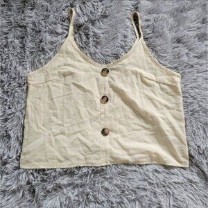 SHEIN Cream‎ White Spaghetti Strap Tank Top with Brown Buttons Women size XL